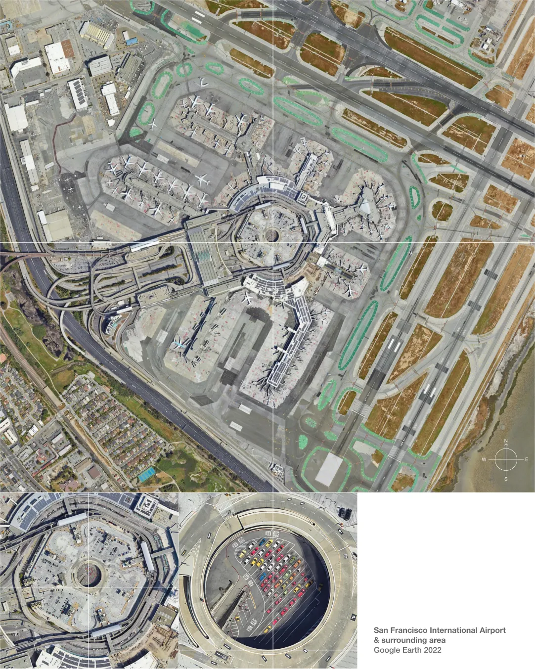 San Francisco International Airport & surrounding area. "Google Earth 2022"